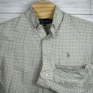 Ralph Lauren Custom Fit Plaid Lightweight Flannel Blue Yellow Button Down Sz Med